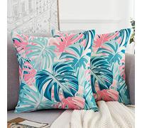 Housse de Coussin 45x45 cm Feuilles Vertes Tropical Jungle Housses Coussins Décoratif Polyester Lin Taie d'oreiller pour Canapé Lits Chaises Voiture Salon Maison Tente Patio Jardin Extérieur Lot de 2