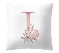 Housse de coussin 45x45 cm lettre I initiale alphabet prénom roses fleurs blanche décorative canapé lit chambre maison déco cadeau élégant romantique personnalisé