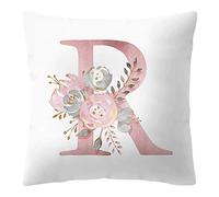 Housse de coussin 45x45 cm lettre R initiale alphabet prénom roses fleurs couleur blanche décorative canapé lit chambre maison décoration cadeau élégant romantique personnalisé