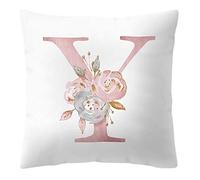 Housse de coussin 45x45 cm lettre Y initiale alphabet prénom roses fleurs couleur blanche décorative canapé lit chambre maison décoration cadeau élégant romantique personnalisé