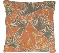 Housse de coussin 45x45 cm lin lavé motif végétal PALAWAN Terracotta