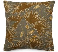 Housse de Coussin 45x45 cm Lin lavé Motif végétal Palawan Vert Kaki