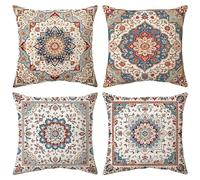 Housse de Coussin 45x45 cm Lot de 4, Canapé Boho Boheme Décoration (Bleu)