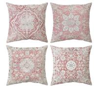 Housse de Coussin 45x45 cm Lot de 4, Canapé Boho Boheme Décoration (Rose)