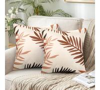 Housse de Coussin 45x45 Couleur Orange Feuilles Motif Taies d'oreiller en Polyester Housse Coussins de Canapé Décoratifs pour Exterieur Jardin Chaises Voiture Salon Chambre Maison Décor Lot de 2