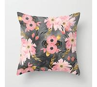 Housse de Coussin 45x45 Fleur Rose Gris Protège Oreiller Coton et Lin Taie d'oreiller avec Fermeture Eclair Cachée Taie d'oreiller Respirabilité Housse Coussin Canapé Coussins Décoratifs Lot de 1