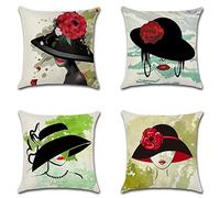 Housse de Coussin 45x45cm Taies d'oreiller Decoratif Impression Double Face Sexy, Portrait, Femme Lot de 4 avec Fermeture Eclair Cachée Housses de Coussin pour Chambre Salon Bureau décor de la Maison