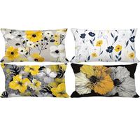Housse de Coussin 50 x 80 Lot de 4 Jaune Coussin Exterieur Impermeable Lin Taie d'oreiller Fleur Motif Rectangulaire Cushion Covers pour Canape Decoration Salon Maison Exterieur Jardin Terrasse 9q-26T
