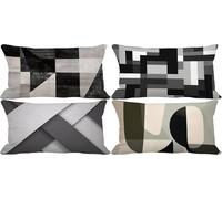 Housse de Coussin 50 x 80 Lot de 4 Noir et blanc Coussin Exterieur Doux Taie d'oreiller Géométrie Motif Rectangulaire Cushion Covers Canape Decoration Salon Maison Exterieur Jardin Terrasse 2e-18O