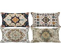 Housse de Coussin 50 x 80 Lot de 4 Rétro Coussin Exterieur Impermeable Lin Taie d'oreiller Bohême Motif Rectangulaire Cushion Covers Canape Decoration Salon Maison Exterieur Jardin Terrasse 9a-20L
