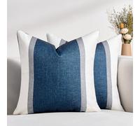 Housse de Coussin 50x50 cm Coton et Lin Taie d'oreiller Bleu Marin Blanc Patchwork Double Face Décoratif Taie d'oreiller pour Canapé-lit Accueil Chaise Salon Canapé Housses de Coussin Lot de 2