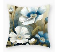 Housse de Coussin 50x50 Fleur Blanche Élégante Taie Oreiller Tissu de Lin Housse Coussin 50x50 Taie d'oreiller Durable Lavable Protège Oreiller Fermeture Éclair Coussins Décoratifs Lot de 1