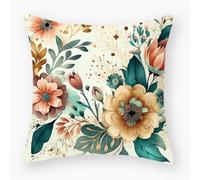 Housse de Coussin 50x50 Fleur Verte Marron Taie Oreiller Tissu de Lin Housse Coussin 50x50 Taie d'oreiller Durable Lavable Protège Oreiller Fermeture Éclair Coussins Décoratifs Lot de 1