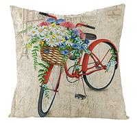 Housse De Coussin 50X50 Le Vélo Rouge Décoratif Canapé Taie d'oreiller Housses Coussin en Lin Coussin Exterieur- Coussin Canape avec Fermeture Enveloppe-Hypoallergénique Anti-Acariens