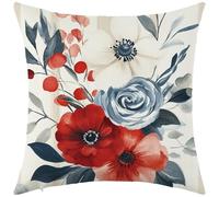 Housse de Coussin 50x50 Lin Fleurs Bleues Encre Housse Coussin Canapé Lavable en Machine Durable,Décoration intérieure,Convient Toutes Saisons,Fermeture éclair Invisible
