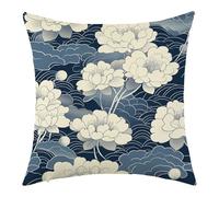 Housse de Coussin 50x50 Lin Motif Bleu d'encre Housse Coussin Canapé Lavable en Machine Durable,Décoration intérieure,Convient Toutes Saisons,Fermeture éclair Invisible