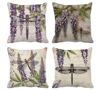 Housse de Coussin 50X50 Violet Housse Coussin Exterieur Impermeable Lin lot de 4 Fleur Carré Taie D'Oreiller avec Fermeture Eclair pour Decoration Salon Maison Chambre Exterieur Jardin Terrasse 4G-B