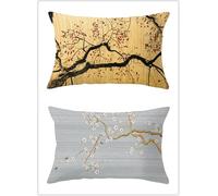 Housse de Coussin 50x70cm Lot de 2 Lin Rectangulaires Housse Coussin Exterieur Décoratives Branche Fleur Motif Lombaire Taie d'oreiller pour Canapé Maison Salon Lit Jardin