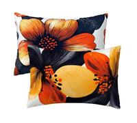 Housse de Coussin 50x80 cm, Blanc Taie d'oreiller Rectangulaire en Velours, Housse Coussin Canape Decoration Lot de 2, Protege Oreiller pour Decoration Chambre, Cadeau Femme, Floral Orange Motif G-35