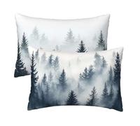 Housse de Coussin 50x80 cm, Gris Taie d'oreiller Rectangulaire en Velours, Housse Coussin Canape Decoration Lot de 2, Protege Oreiller pour Decoration Chambre Maison, Cadeau Femme, Forêt Motif G-87