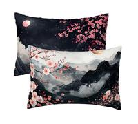 Housse de Coussin 50x80 cm, Noir Taie d'oreiller Rectangulaire en Velours, Housse Coussin Canape Decoration Lot de 2, Protege Oreiller pour Decoration Chambre Maison, Cadeau Femme, Japon Motif G-73