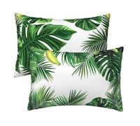 Housse de Coussin 50x80 cm, Vert Taie d'oreiller Rectangulaire en Velours, Housse Coussin Canape Decoration Lot de 2, Protege Oreiller pour Decoration Chambre Maison, Cadeau Femme, Feuilles Motif Y-57