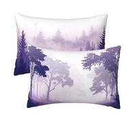 Housse de Coussin 50x80 cm, Violet Taie d'oreiller Rectangulaire en Velours, Housse Coussin Canape Decoration Lot de 2, Protege Oreiller pour Decoration Chambre Maison, Cadeau Femme, Forêt Motif F-19