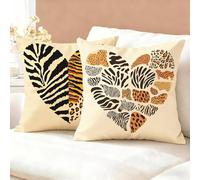 Housse de Coussin 55x55 Lin, Lot de 2 Housse Coussin Brun, Taie Oreiller Amour Impermeable, Respirant Confort Coussins Décoratifs pour Canapé, Chambre, Fauteuil ou Exterieur, Home Decor Cadeau K6-226