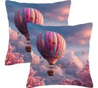Housse de Coussin 55x55cm Coussin Canape Ballon à Air Chaud Papillon Lot de 2 Velours Décoratif Taie d'oreiller Carré Housse Coussins, pour Canapé Lit et Salon Décoration Oreiller L4JT-311