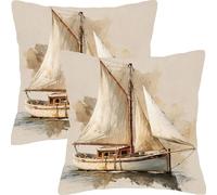 Housse de Coussin 55x55cm Coussin Canape Bateau Blanc Lot de 2 Velours Décoratif Taie d'oreiller Moderne Decoration Carré Housse Coussins, pour Canapé Lit et Salon Décoration Oreiller L4JT-126