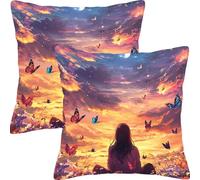 Housse de Coussin 55x55cm Coussin Canape Fille Papillon Lot de 2 Velours Décoratif Taie d'oreiller Moderne Decoration Carré Housse Coussins, pour Canapé Lit et Salon Décoration Oreiller L4JT-307