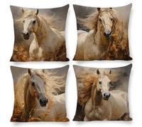 Housse de Coussin 60 x 60 cm Animal cheval blanc Housse Coussin Lin Décoratif Taie d'oreiller Taie d'oreiller Carrée pour Canapé Chambre Chaise Maison Jardin Extérieur Automne Décoration 4 Pièces z148