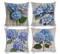 Housse de Coussin 60 x 60 cm Hortensias bleu Housse Coussin Velours Décoratif Taie d'oreiller Taie d'oreiller Carrée pour Canapé Chambre Chaise Maison Jardin Extérieur Automne Décoration 4 Pièces z493
