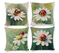Housse de Coussin 60 x 60 cm Insectes fleurs Housse Coussin Velours Décoratif Taie d'oreiller Taie d'oreiller Carrée pour Canapé Chambre Chaise Maison Jardin Extérieur Automne Décoration 4 Pièces z472