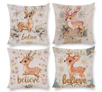 Housse de Coussin 60 x 60 cm Wapiti Noël Housse Coussin Velours Décoratif Taie d'oreiller Taie d'oreiller Carrée pour Canapé Chambre Chaise Maison Jardin Extérieur Automne Décoration 4 Pièces z-545
