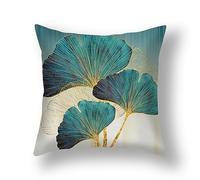 Housse de Coussin 60x60 Bleu Vert Ginkgo Biloba Coussin Lin Ensemble Housse de Coussin Carré Coussin Decoratif Canape avec Fermeture Glissière- pour Salon Chambre Voiture