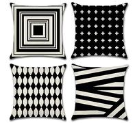 Housse de Coussin 60x60 cm Coussin de Canapé Lot De 4 art Housses De Coussins soft Housse Coussin Exterieur Noir et blanc Cecoratif Canape pour Chambreé,Canapé,Chaise,Lit,Jardin Decoratif Ferme Décor