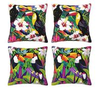 Housse de Coussin 60x60 cm Lot de 4 Toucan Coussins Décoratifs Canape en Velours Housses de Coussin Plante Fleur Taies D'Oreillers Carrées Decoration Maison Salon Chambre pour Canapé Home Decor -LI604