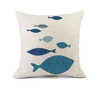 Housse de Coussin 60x60 Le Poisson Bleu Coussin Lin Ensemble Housse de Coussin Carré Coussin Decoratif Canape avec Fermeture Glissière- pour Salon Chambre Voiture