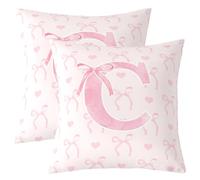 Housse de Coussin 60x60 Lot de 2 Alphabet C Initial Housse Coussin Enfants Filles Lettre Rose Taie d'oreiller Coquette Esthétique Bowknot Taie Oreiller Nœud de Papillon Géométrique Cœur D'Amour Mignon