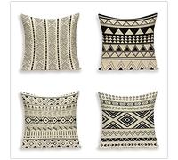 Housse de Coussin 60x60cm Canapé Decoratif Carré Coton et Lin Taie d'oreiller Moderne Housses de Coussin pour Maison Salon Chambre Décoration,Ensemble de 4 pièces Style Ethnique Noir Blanc,24x24in