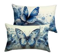 Housse de Coussin 60x80cm Bleu Exterieur Résistant à L'eau Lot de 2 en Velours Canapé Taie D'oreiller Décoratif Taie, Voiture Salon Chambre Jardin Maison Hiver Printemps Décor Cadeaux Papillon Y-P1096