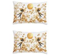 Housse de Coussin 60x80cm Coussin Exterieur Impermeable Orange Lot de 2 Rectangulaire Lin Double Sided Printing Taie Oreiller Decoration Maison Oiseau Canape Decoration Salon Pillow Case Gift M-149