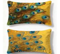 Housse de Coussin 60x80cm Lot de 2 Coussin Couleur Orange Taie Oreiller Rectangulaire Paon,Velours Fermeture Eclair Invisible Taie d'oreiller pour Hiver Automne Maison Chaise Chambre Décoration O-86U