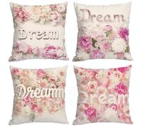 Housse de Coussin 65 x 65 Lot de 4 Housse Coussin Rose Motif Rêve Housses de Coussin Decoration Maison Moderne Soft Taie d'oreiller pour Canapé Housse de Coussin pour Chambre Chaise Lit Jardin D-3