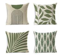 Housse de Coussin 65x65cm Lot de 4 Doux D'oreiller D'été Carrée Plantes Fleurs Rayées Coussin Canapé Décoratifs pour Salon Chambre Lit Voiture Jardin Coussin Exterieur Impermeable Vert Sauge LY-363
