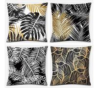 Housse De Coussin 70x70cm Lot De 4 Housse De Coussin Plantes Tropicales Coussin Imperméable Canape Coussin Decoratif Moderne Extérieur Taies d'oreiller Housse Coussin pour Canapé-Lit Chaise Salon
