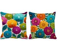 Housse de Coussin 75x75 Turquoise Housse Coussin Exterieur Impermeable Lin Lot de 2 Fleur Carré Taie d'oreiller avec Fermeture Eclair pour Decoration Salon Maison Chambre Exterieur Jardin w3-r2640