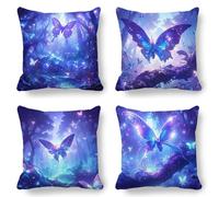Housse de Coussin 75x75 Violet, Coussin Lin Papillon, Lot de 4 Imperméable Canapé Taie Oreiller pour Jardin Salon Chambre Décoration, Impression Recto Verso Durable Respirant et Hypoallergénique K-889