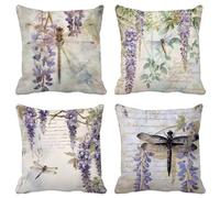 Housse de Coussin 75X75 Violet Housse Coussin Exterieur Impermeable Lin lot de 4 Lavande Carré Taie D'Oreiller avec Fermeture Eclair pour Decoration Salon Maison Chambre Jardin Terrasse Banc 6W-7